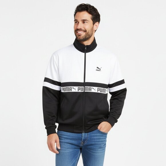 PUMA 90s Track Jacket Black White Mock Neck Running Coat MMQ Windbreaker Classic - Picture 1 of 9